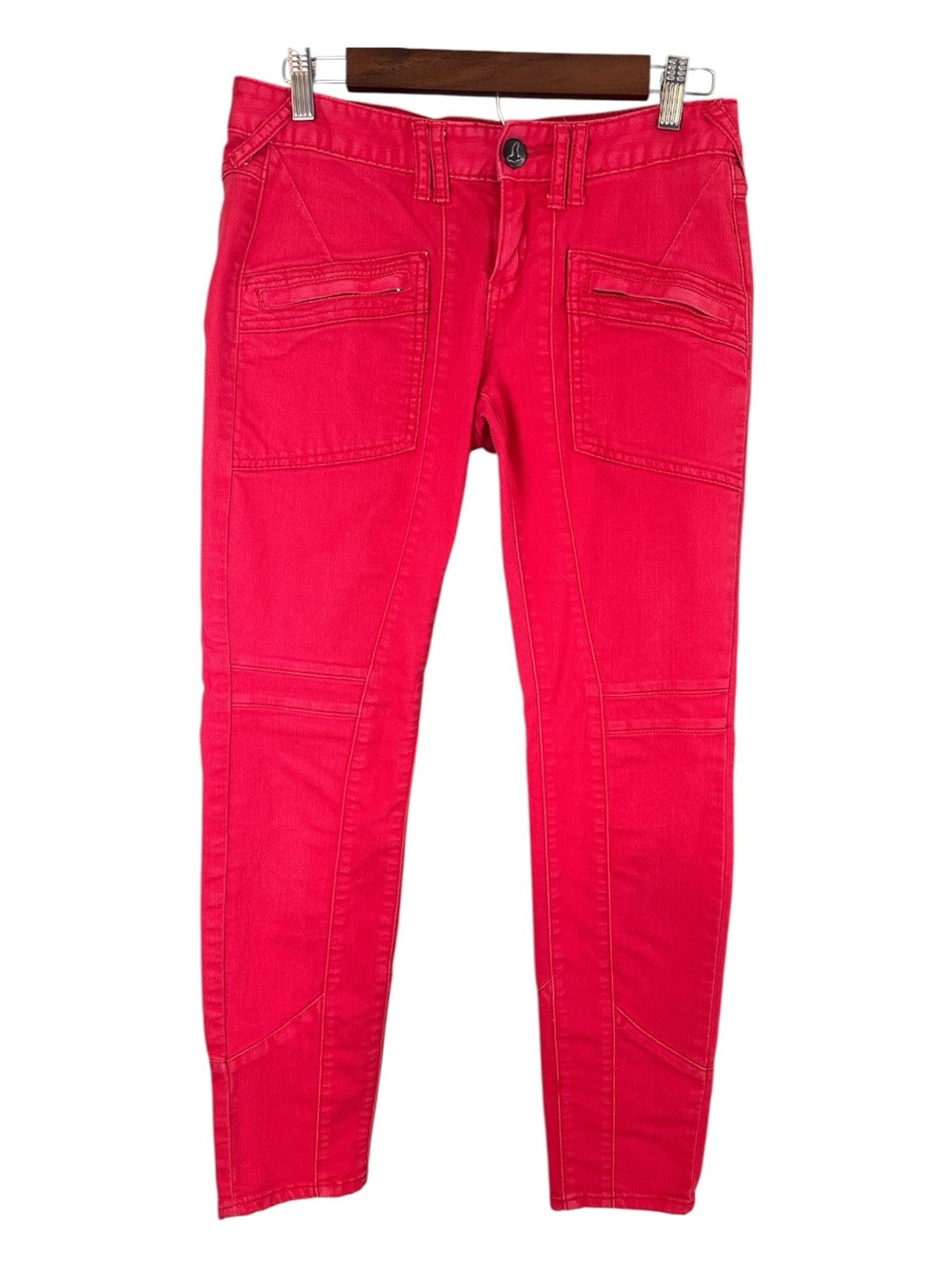 Free People Coral Red Cargo Pants Womens Size 28 Utility Pockets